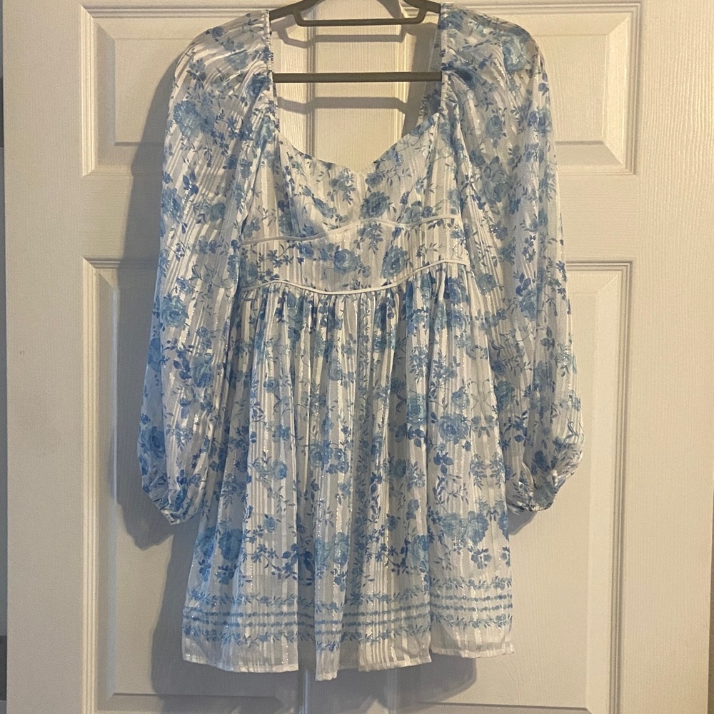 Altar'd State Blue and White Floral Mini Dress